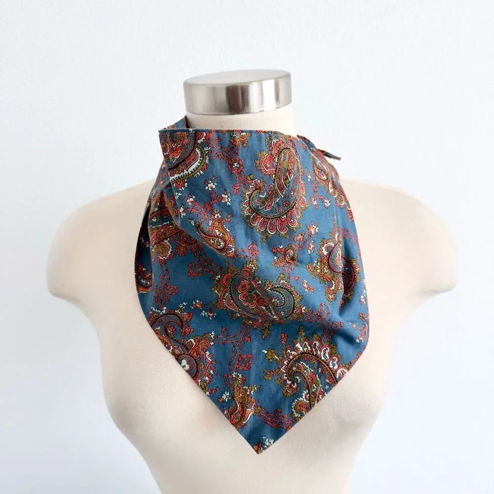 Vintage Floral Blue Paisley Flowers Head Scarf Bandana